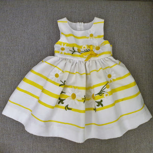 White Dress with Yellow Strips and Flowers